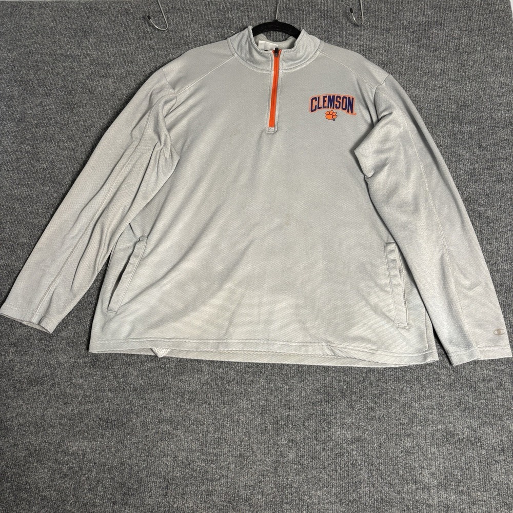 Champion Clemson Tigers Mens XL Grey 1/4 Zip Pullover Sweatshirt NCAA Athletic